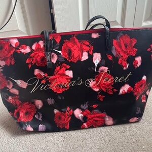 Victoria's Secret Black Tote with Red Rose Print